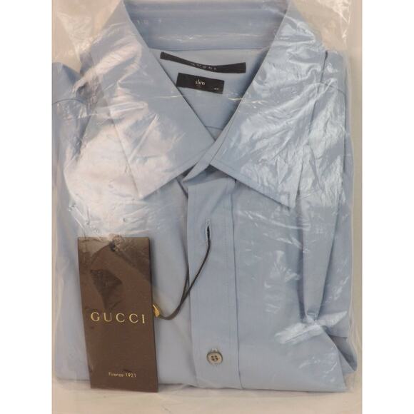 NWT GUCCI SKY STRETCH POPELINE PIECE COTTON SLIM DRESS SHIRT 17.5 44 #269070 - Picture 3 of 12